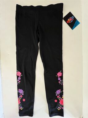 Disney Black Leggings with Pink & Purple Floral Side Trim